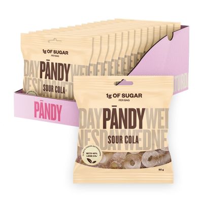 PANDY Candy Sour Cola, Only 1g Sugar &amp; 70 Calories, Gummy Sweets, 14x50g Bag