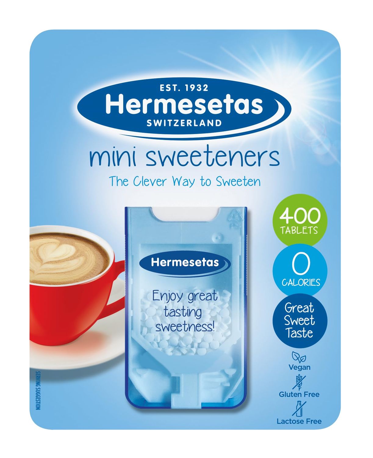 Hermesetas Mini Sweeteners 400 Tablets - Zero Calorie Sugar Free Pocket Size Dispenser
