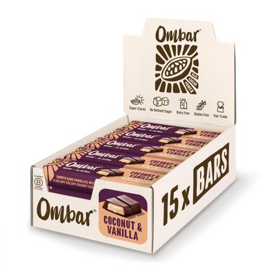 Vegan Chocolate - Ombar Coco Vanilla, Deep Filled Centres (42g x 15 Bars) Organic, Fair Trade, Dairy Free and Gluten Free Chocolate