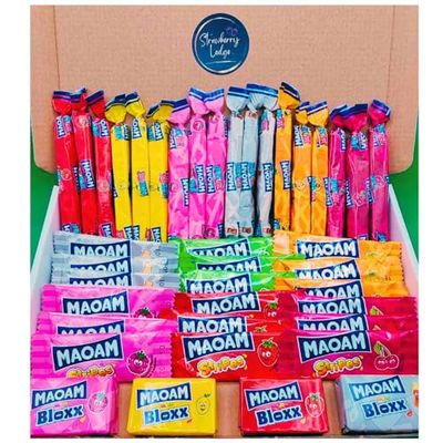 Maoam Sweets 40 Piece Letterbox Sweets Gift Box Maoam Stixx, Bloxx & Stripes Chewy Fruity Sweet Selection Ideal for Birthdays, Thank You Gifts & Treat Boxes