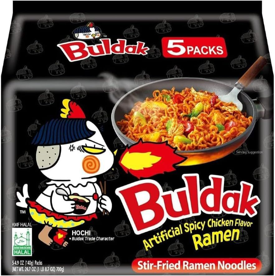 Bulldak Hot Chicken Ramen - 140g (Pack of 5) Spicy Korean Noodles for Heat Lovers Extreme Spiciness Quick &amp; Easy Meal Authentic Korean Flavor Bold &amp; Addictive