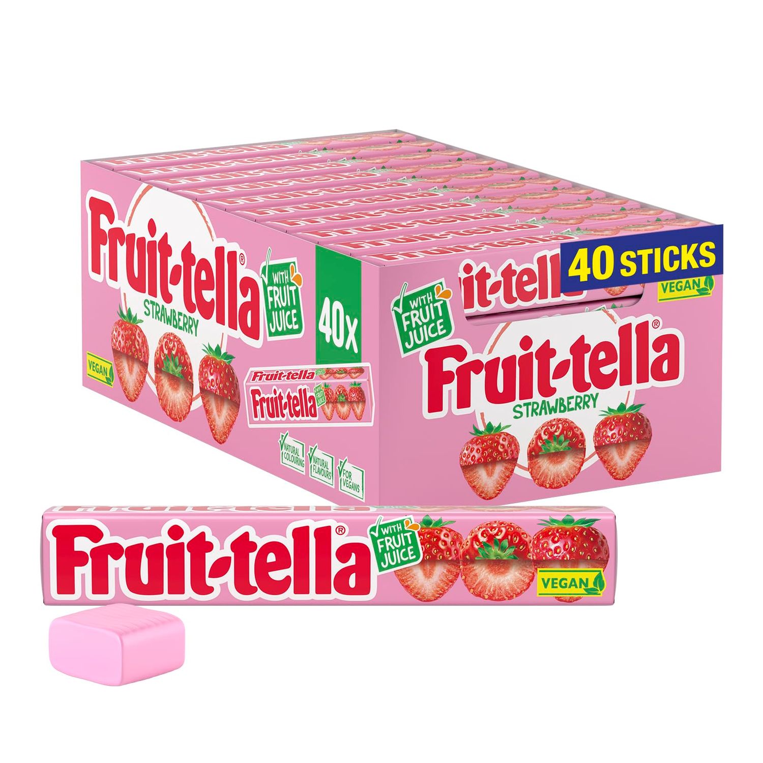 Fruittella Simply Strawberry Soft Chews - Vegan Friendly, Flavoured Party Sweets - 40 x 41 g Sticks