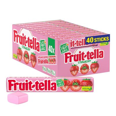 Fruittella Simply Strawberry Soft Chews - Vegan Friendly, Flavoured Party Sweets - 40 x 41 g Sticks
