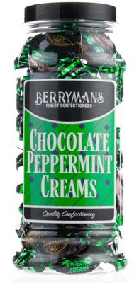 Original Chocolate Peppermint Creams Retro Sweets Gift Jar by Berrymans Sweet Shop - Classic Sweets, Traditional Taste.