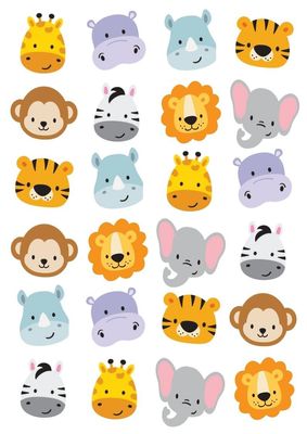 24 x Cute Animal Faces Edible Wafer/Rice Paper Cupcake Toppers Cake Decorations Jungle Safari Animals