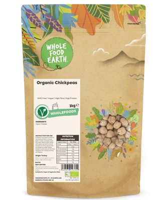 Wholefood Earth Organic Chickpeas 3kg GMO Free Vegan High Fibre High Protein Certified Organic