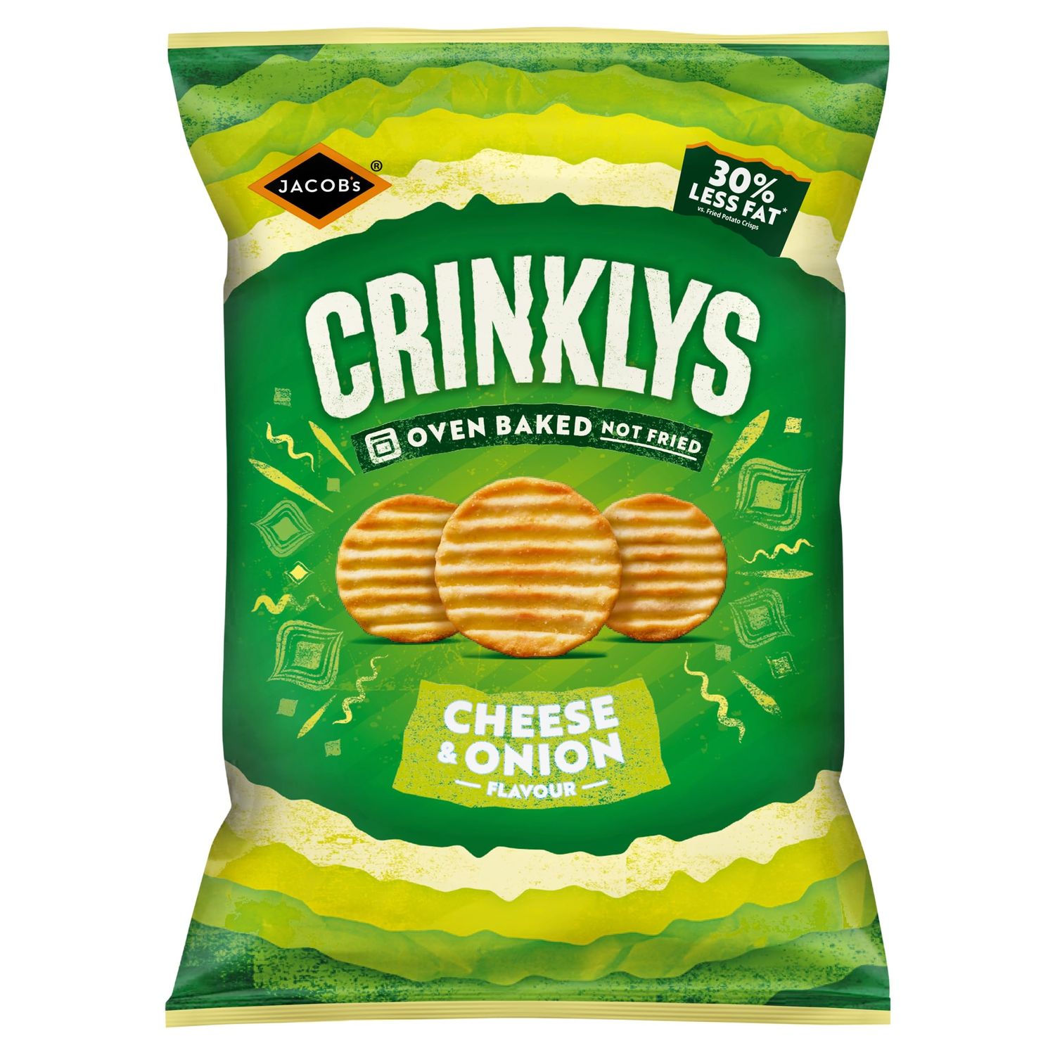 JACOB'S Crinklys Cheese &amp; Onion Baked Snacks Share Bag, 150g
