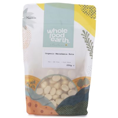 Wholefood Earth Organic Macadamia Nuts 250g Raw GMO Free Vegan High Fibre Certified Organic