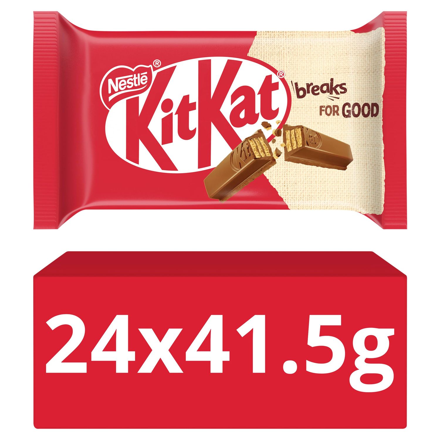 KitKat 4-Finger Milk Chocolate Biscuit Bar 24x 41.5g Bars Chocolate Multipack
