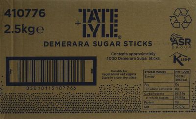 Tate &amp; Lyle - Fairtrade Demerara Brown Sugar Sticks - Fruity, Sweet-Spiced Crystals with Crunch - For Hot &amp; Cold Drinks, Baking and Toppings - 1000 x 2.5g