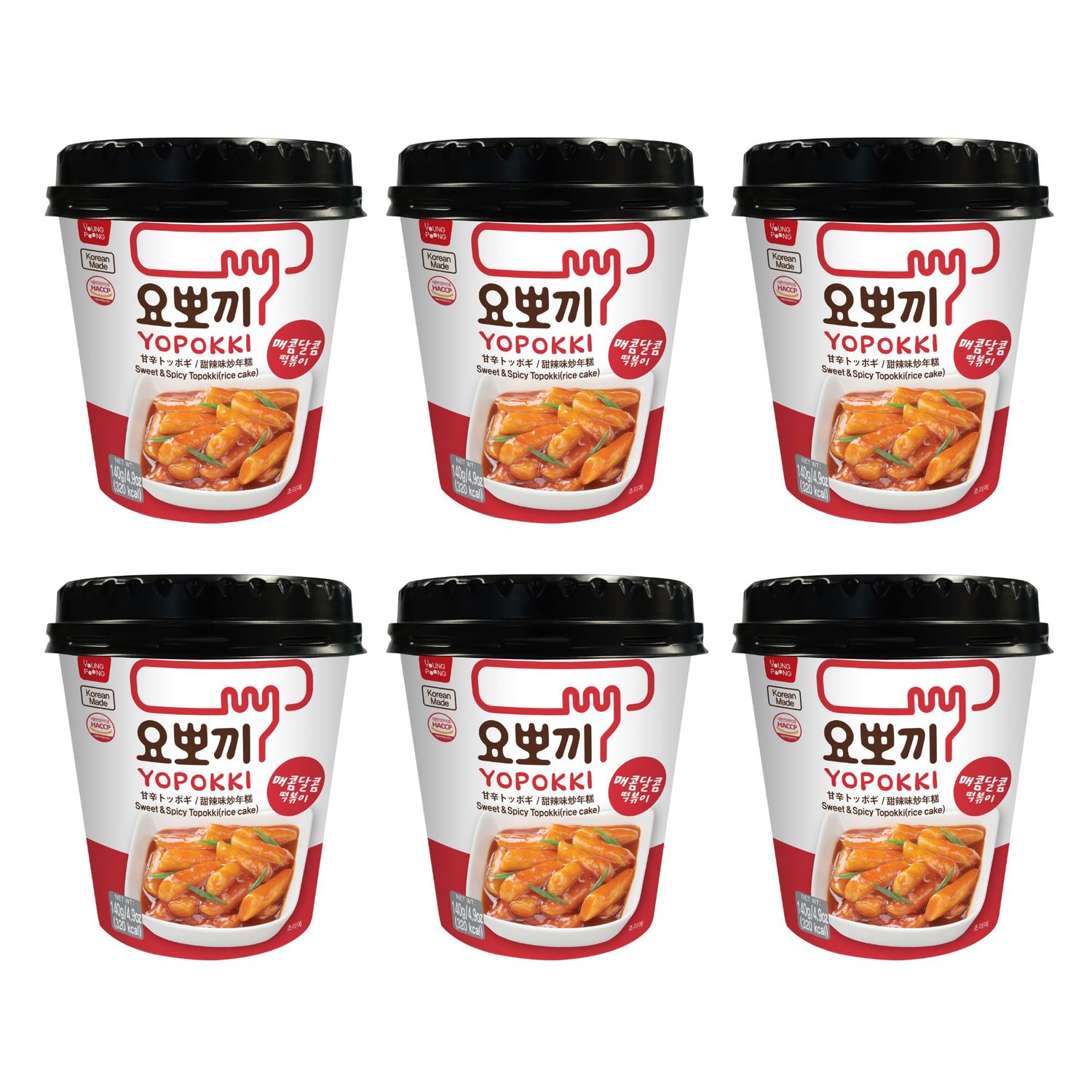Yopokki Sweet &amp; Spicy Instant Tteokbokki Topokki Korean Rice Cakes (140g x 6 Pack) Tteokbokki Cup - Instant Chewy Korean Snack