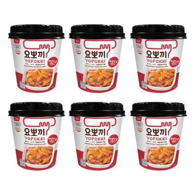 Yopokki Sweet &amp; Spicy Instant Tteokbokki Topokki Korean Rice Cakes (140g x 6 Pack) Tteokbokki Cup - Instant Chewy Korean Snack