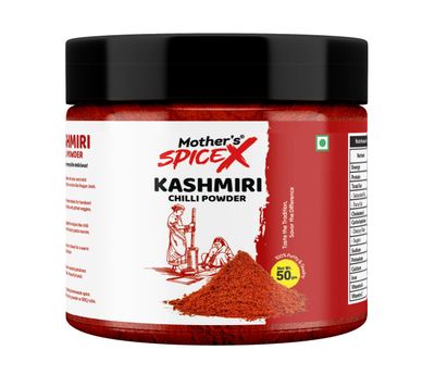 Mother's SpiceX Kashmiri Red Chilli Powder Mild Heat &amp; Vibrant Color 100% Pure &amp; Natural No Additives Available in 50g, 100g, 200g, 425g (50g)