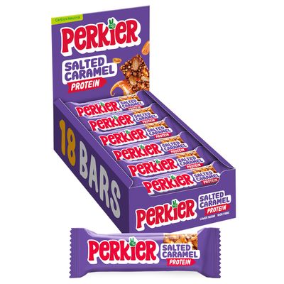 Perkier Salted Caramel Snack Bars (18 Pack) - Vegan - Gluten Free - Protein - High Fibre - Lower Sugar - Natural Ingredients - Lower Calorie - Healthy - No Palm Oil