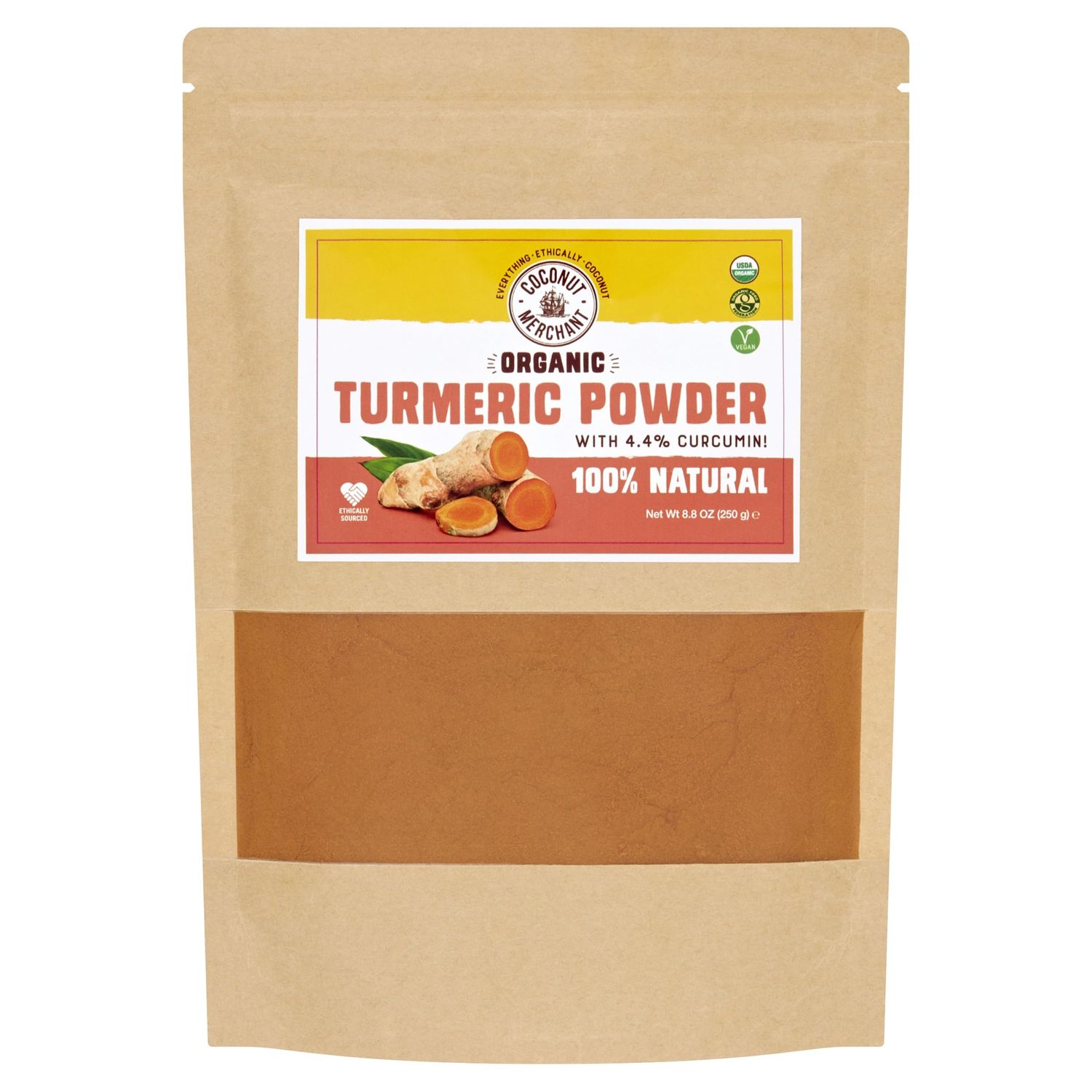 Coconut Merchant Organic Turmeric Powder 250g Ethically Sourced Non-GMO 100% Natural Vegan Gluten Free for curries, soups or Smoothies (250g)