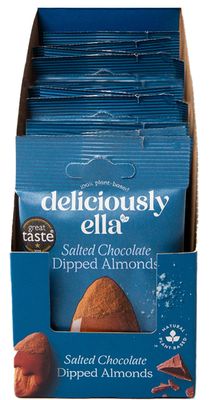 Deliciously Ella Salted Chocolate Dipped Almonds 27g x 12 Vegan Chocolate Gluten Free Natural High in Fibre Healthy Snacks