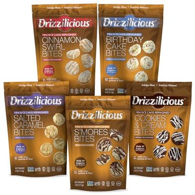 Drizzilicious Mini Rice Cake Bites Variety 113g Bags Pack of 5 by Broadway Candy