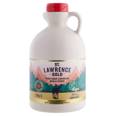 St Lawrence Gold 100% Pure Canadian Maple Syrup 1L - Grade A, Dark Maple Syrup for Cooking, Marinating and Baking - Robust, Caramel Taste - Gluten Free, Vegan