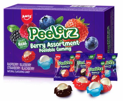 AMOS Peelerz Gummy Sweets, Easter 4 Flavors Berry Assortment Fruit Sweet Gift Candy, Peelable Candy Chews Snacks Individually Wrapped Gummy Sweets Packs -240G