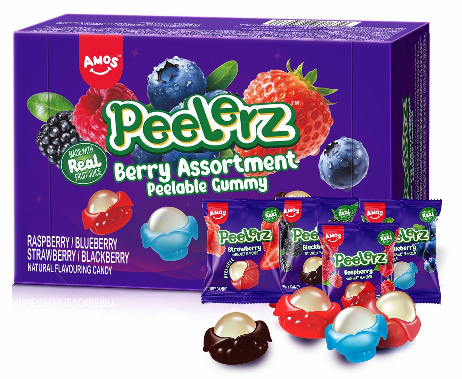 AMOS Peelerz Gummy Sweets, Easter 4 Flavors Berry Assortment Fruit Sweet Gift Candy, Peelable Candy Chews Snacks Individually Wrapped Gummy Sweets Packs -240G