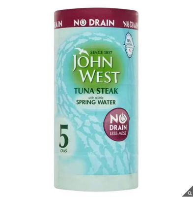 John West No Drain Tuna Steak in Spring Water- No Drain, Less Mess - Great Taste - Great for Salads - 5 x 110g