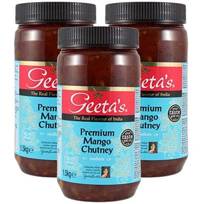 Geeta's Premium Mango Chutney Medium 1.5kg (Pack of 3) The Real Flavour of India Made with Indian Mangoes &amp; Full of Aromatic Spices Gluten Free, No Artificial Flavours or Colours