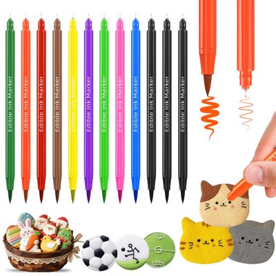 Edible Food Colouring Pen,12pcs,Food Grade Icing Pens Dual Tip,Paint Markers for DIY Writing and Drawing Fondant,Cakes,Cookies,Easter Eggs,Frosting Donut,Chocolates,Dessert Decorating Supplies