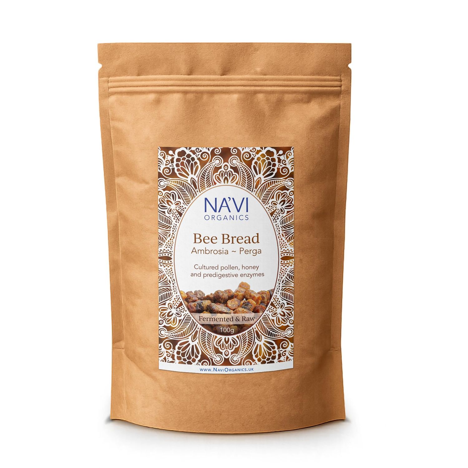Na vi Organics Pure Organic Raw Bee Bread (Ambrosia/Perga) - 100g Bee Pollen Superfood for Natural Vitality &amp; Protein Highest Medicinal Quality