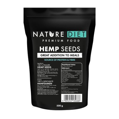 Nature Diet Hemp Seeds 500 g Hulled High in Protein &amp; Fibre Vegan, Gluten-Free &amp; Lactose-Free Ideal for Keto, Smoothies &amp; Baking