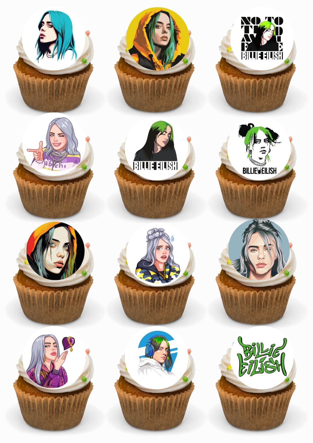 Billie Music Singer Edible Cupcake Toppers 24 Precut Ready to Use Premium Wafer Card