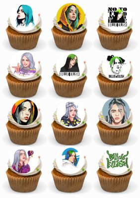 Billie Music Singer Edible Cupcake Toppers 24 Precut Ready to Use Premium Wafer Card