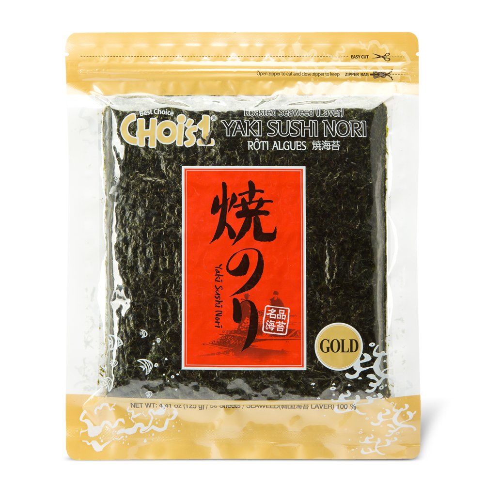 CHOI'S 1 DAECHUN Sushi Nori Seaweed, Roasted, Resealable, Gold Grade Laver (50 Full Sheets) 125g
