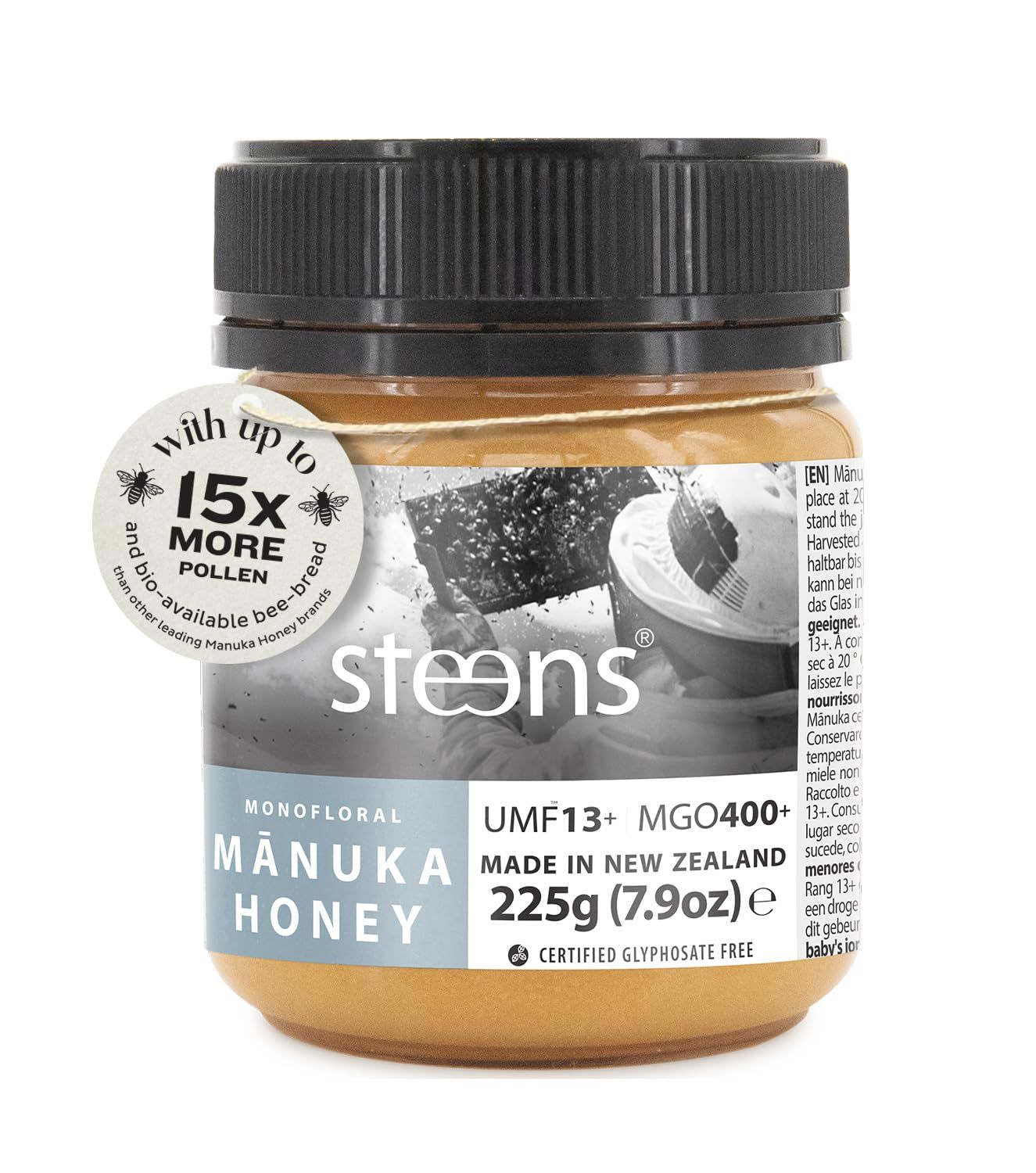 Steens Manuka Honey - MGO 400+ - Pure &amp; Raw 100% Certified UMF 13+ Manuka Honey - Bottled and Sealed in New Zealand - 225g