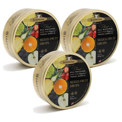 Simpkins Mixed Fruit Travel Sweets 200g Tin (Pack of 3)
