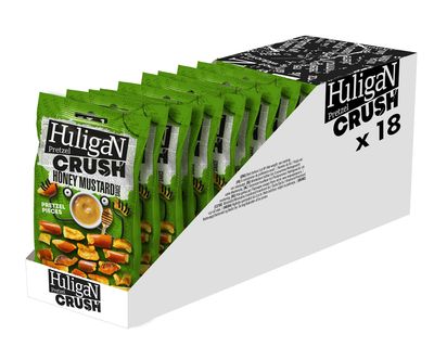 Huligan Honey-Mustard Pretzels Pack of 18 x 65G - Baked Pretzel Thins Savoury Snacks Bulk Healthy Vegetarian Snack Box Crisps Multipack