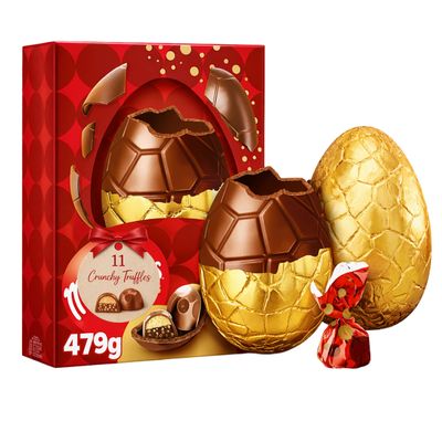 Giant Chocolate Easter Egg for Easter Gifts - 479g A Hollow Milk Chocolate Egg with 11 Crunchy Truffles. Gift for Chocolate Lovers, Easter Hamper for Kids