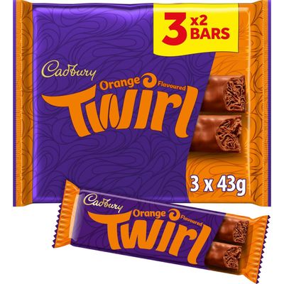 Cadbury Twirl Orange Flavoured Chocolate Bars, The Classic Creamy Taste, Multipack of 3 x 43 g (Pack of 1)