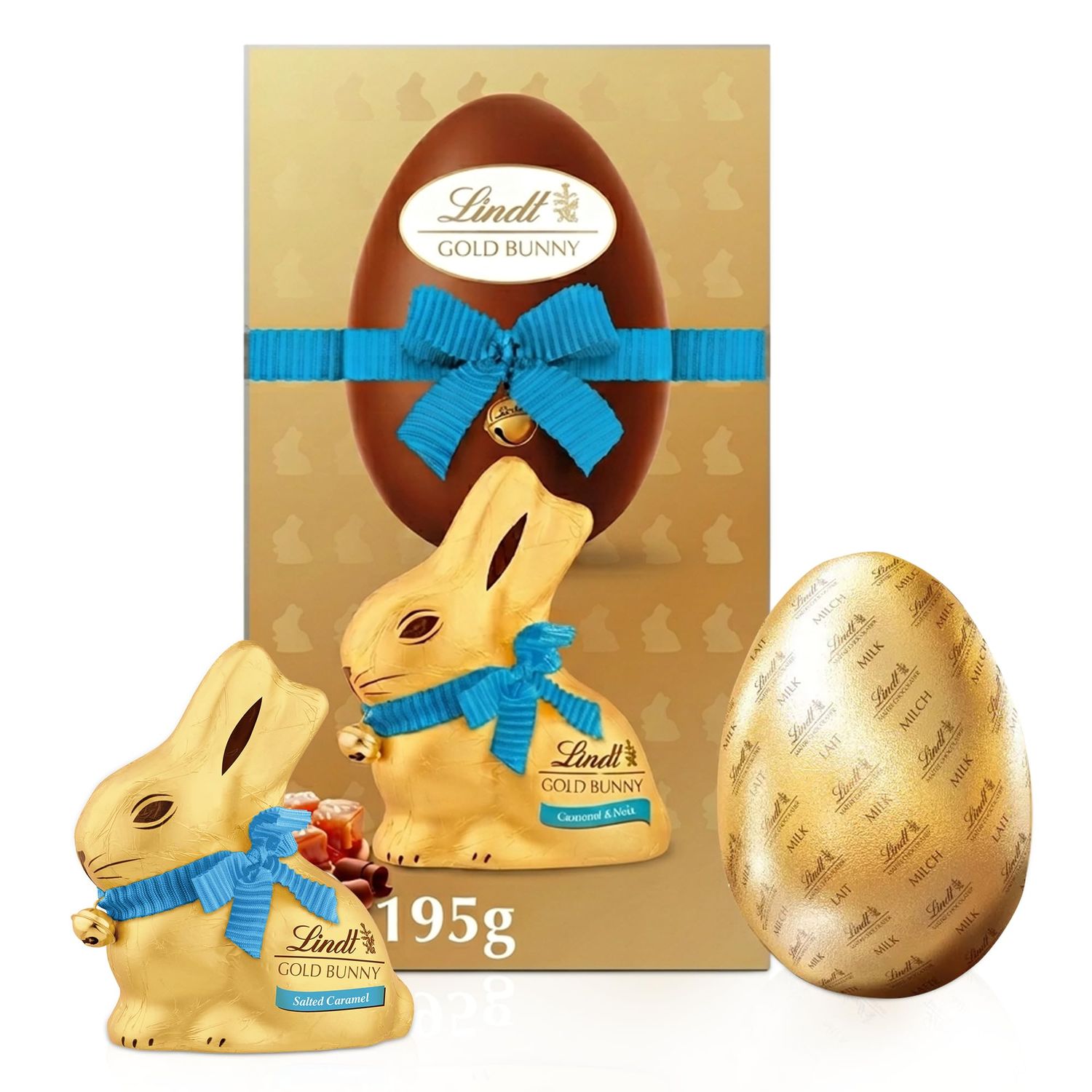 Topline Lindt Chocolates Easter Egg Hamper - Milk Chocolate Egg with Salted Caramel Gold Bunny 195g. Chocolate Gift for Easter Gifts, Hamper, Kids Easter Egg Hunt with Topline Easter Decoration