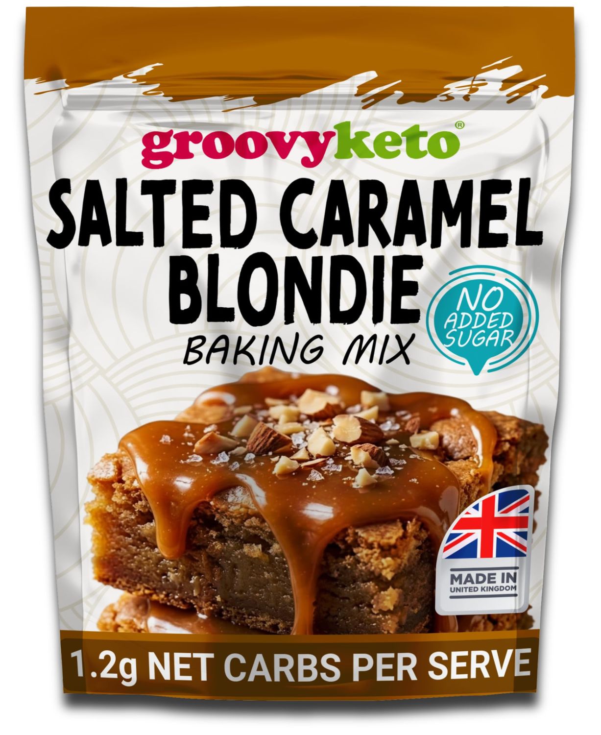 Groovy Keto Salted Caramel Blondie Brownie Mix Low Carb Keto Friendly Sugar Free Only 1.2g Net Carbs Per Blondie Keto Baking Mix, Diabetic Friendly - 245g Pouch