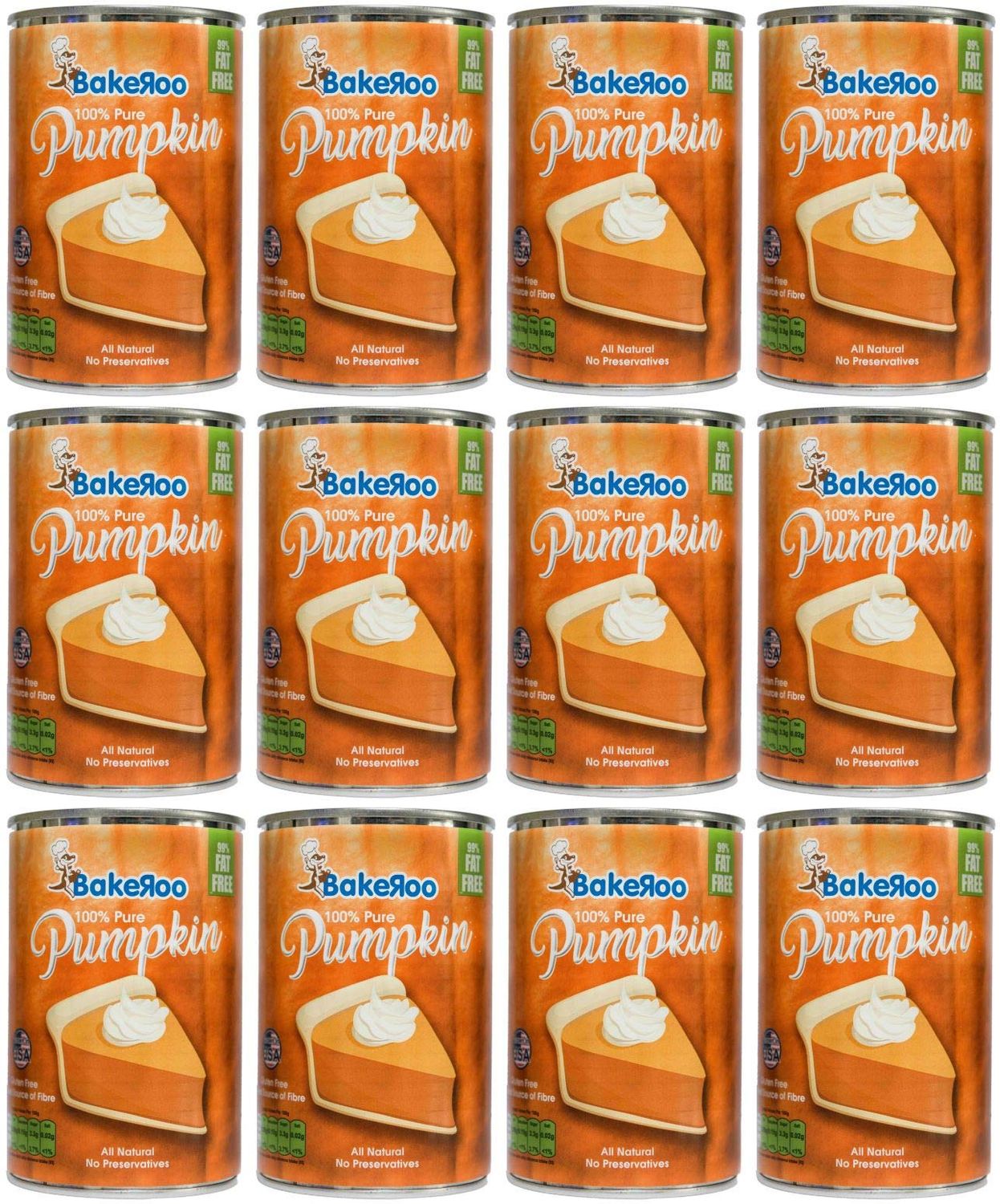 (Case of 12) Bakeroo Tinned Pumpkin Puree (Pumpkin Pie Filling) - 425g, 100% Natural