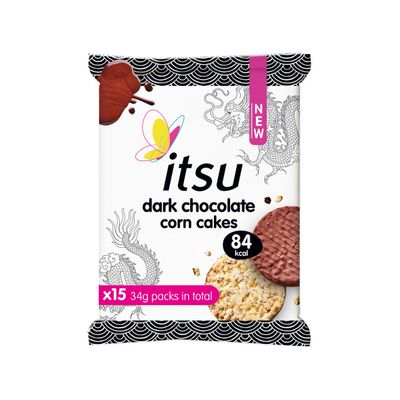 itsu Dark Chocolate Corn Cakes 34g Healthy Snack Gluten Free Pack of 15