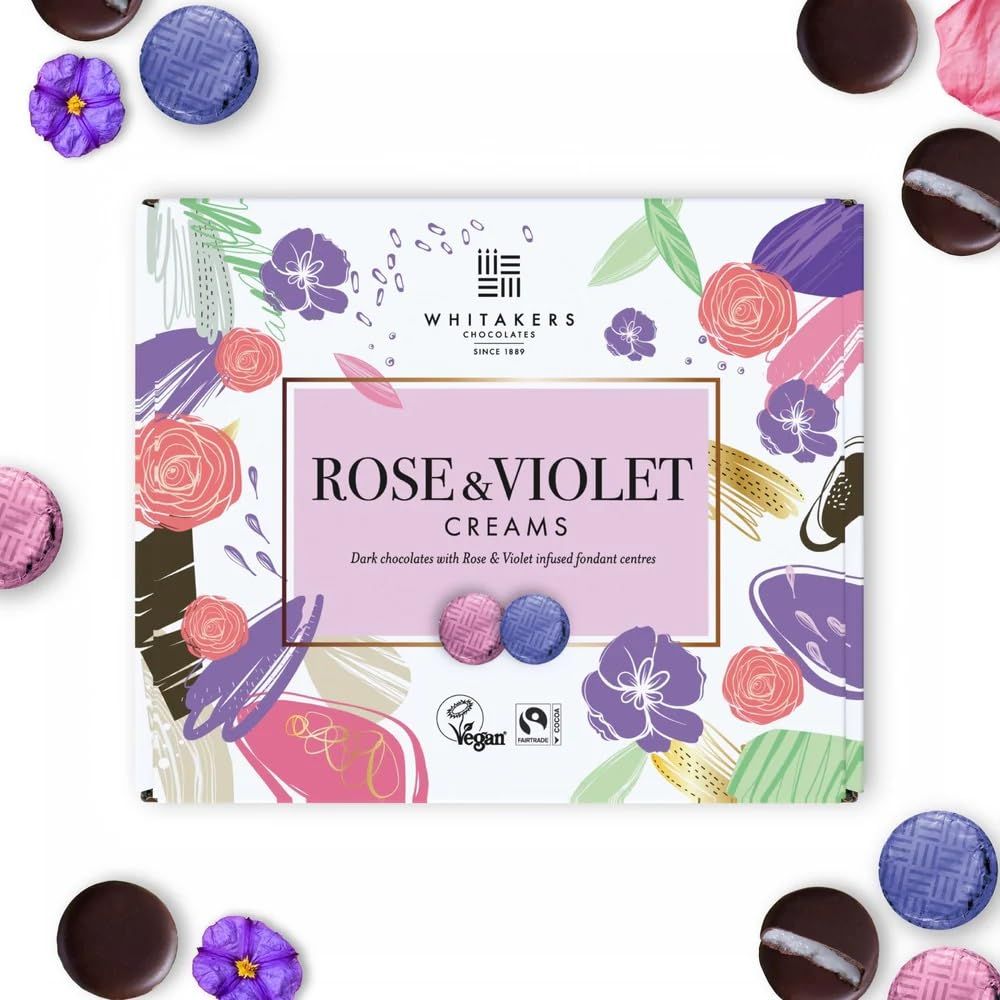 Birsppy Whitakers Rose &amp; Violet Dark Chocolate Creams - 200g - Vegan - Gluten Free - Vegetarian Chocolate Gift Box