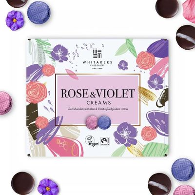 Birsppy Whitakers Rose &amp; Violet Dark Chocolate Creams - 200g - Vegan - Gluten Free - Vegetarian Chocolate Gift Box