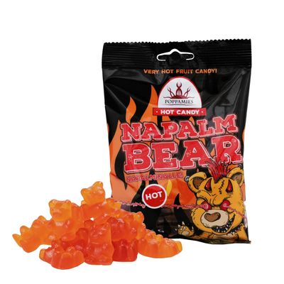 Spicy Gummy Bear Sweets Poppamies NapalmiNalle Chili Fruit Gums - Gluten free Lactose free Vegan - Not for kid or Halloween Prank - Spiciness: 4/10 - Size: 125g
