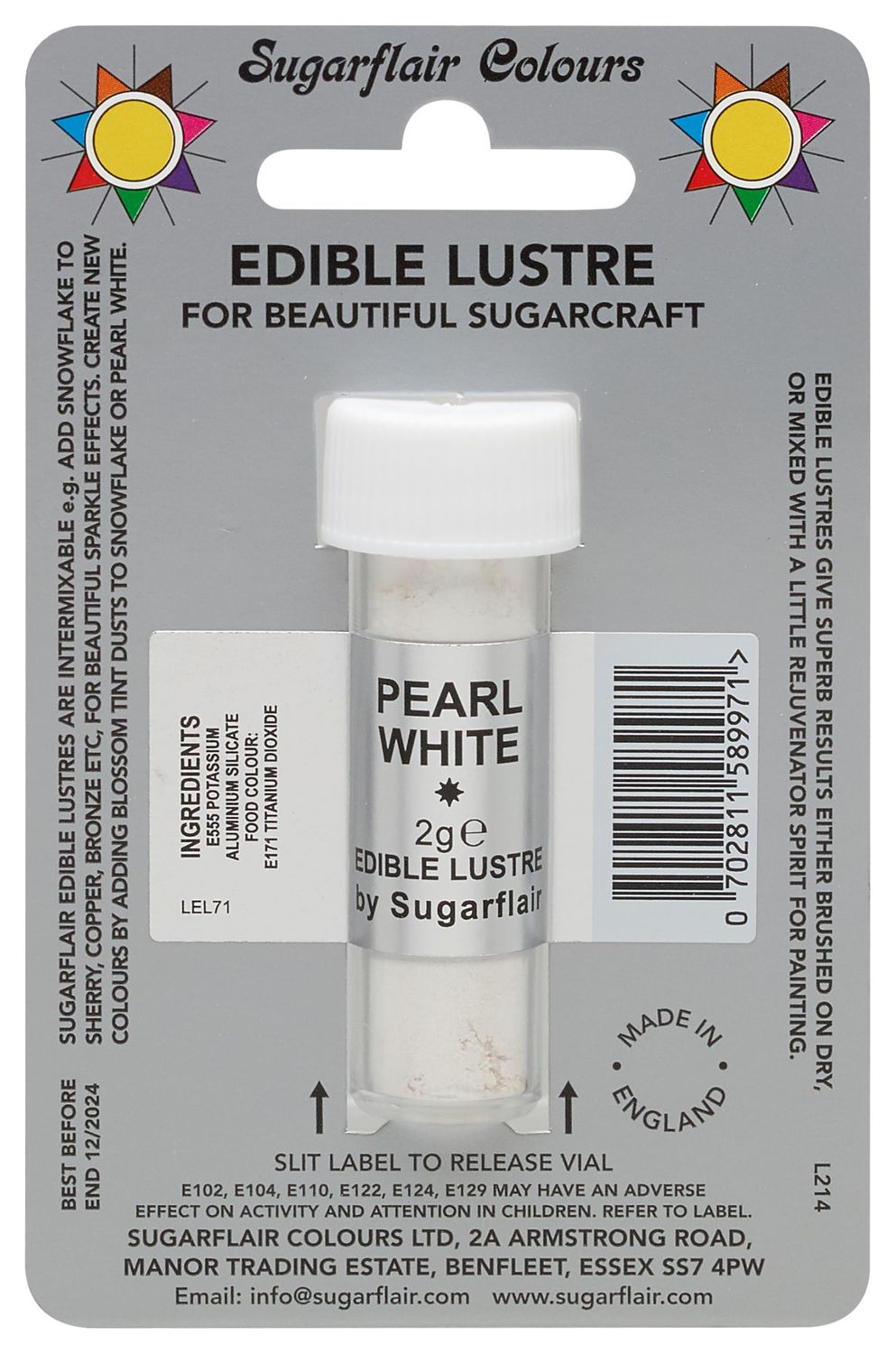 Sugarflair PEARL WHITE Edible Lustre Dust Powder - Cake Decorating Shimmer - Add a Shimmering Sheen to Cake Decorations, Bakes, Icing, Pastes &amp; Chocolate 2g