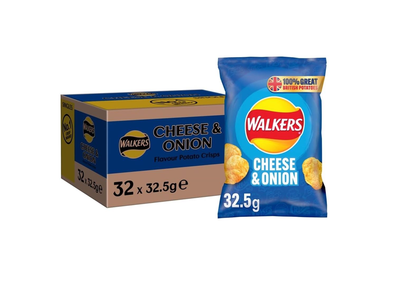 Walkers Cheese &amp; Onion Crisps 32.5g (case of 32)