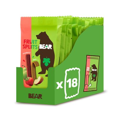 BEAR Fruit Splits Strawberry &amp; Apple (Pack of 18) - 100% Fruit, No Added Sugar, Ideal lunchbox snack for kids or On the Go