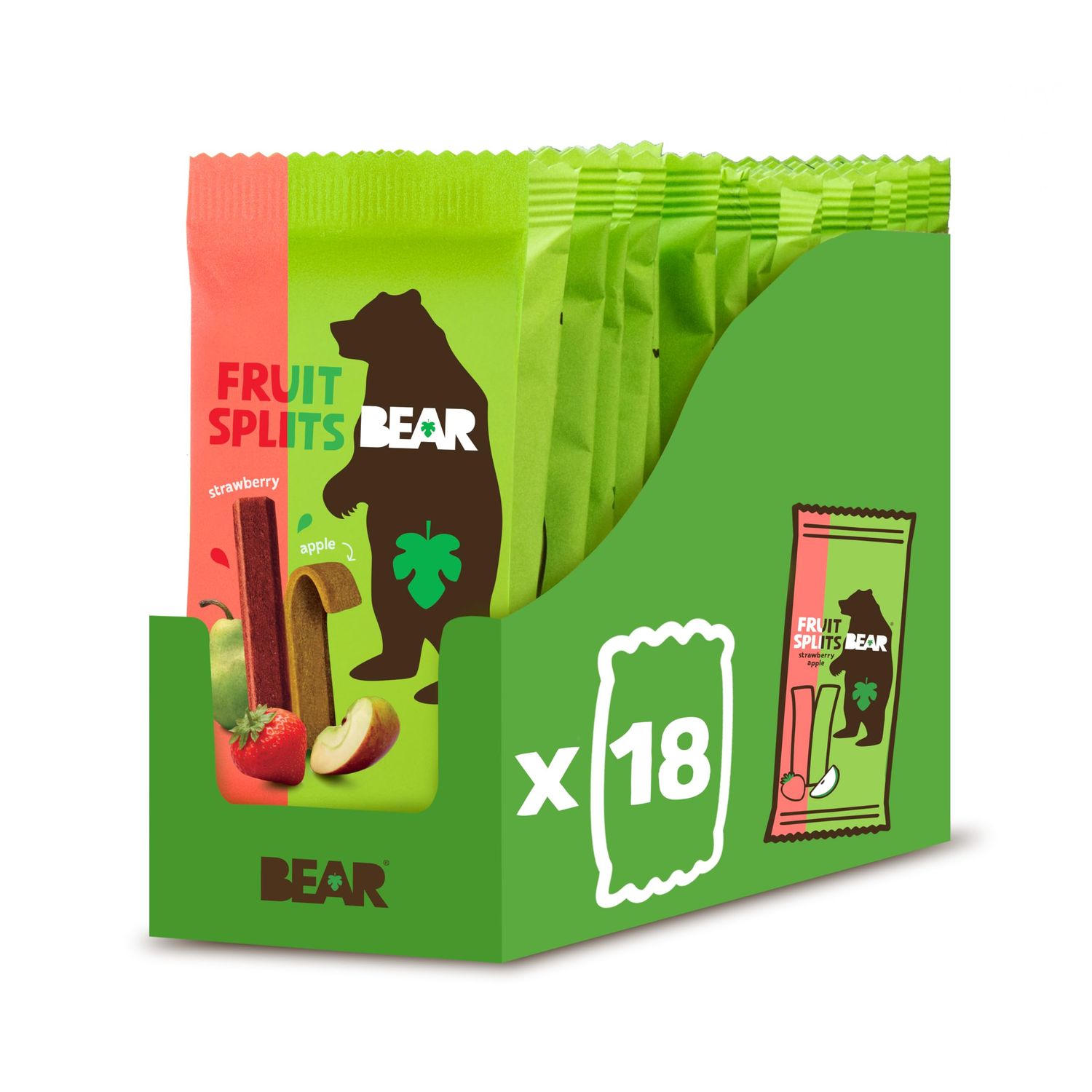 BEAR Fruit Splits Strawberry &amp; Apple (Pack of 18) - 100% Fruit, No Added Sugar, Ideal lunchbox snack for kids or On the Go