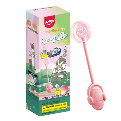 Amos Music Lollipop Candy, Peach Flavor Audio Singing Lollies Sweets, Musical Lollipops Unique Easter Sweet gift, Sugar Free Lollipops Individually Wrapped Perfect for Party-1 PCS