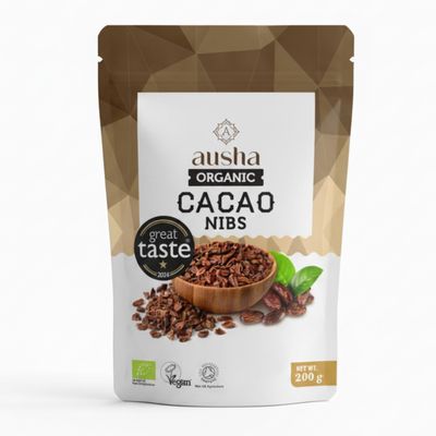 Ausha Organic Raw Cacao Nibs 200g - 1 GREAT TASTE AWARD 2024 - UK Certified Organic by Soil Association